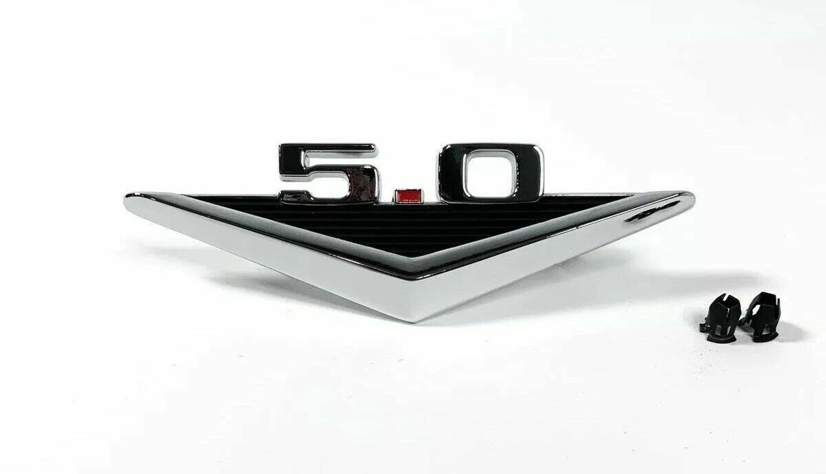 Fender Emblems with Clips for 1964–1966 Ford Mustang 5.0 V8 Chrome