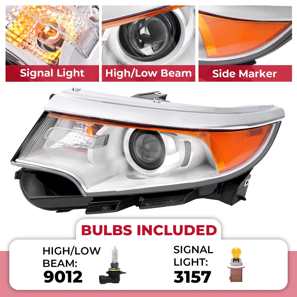 Projector Headlight Assembly for Ford Edge (2011–2014) Halogen Driver Side