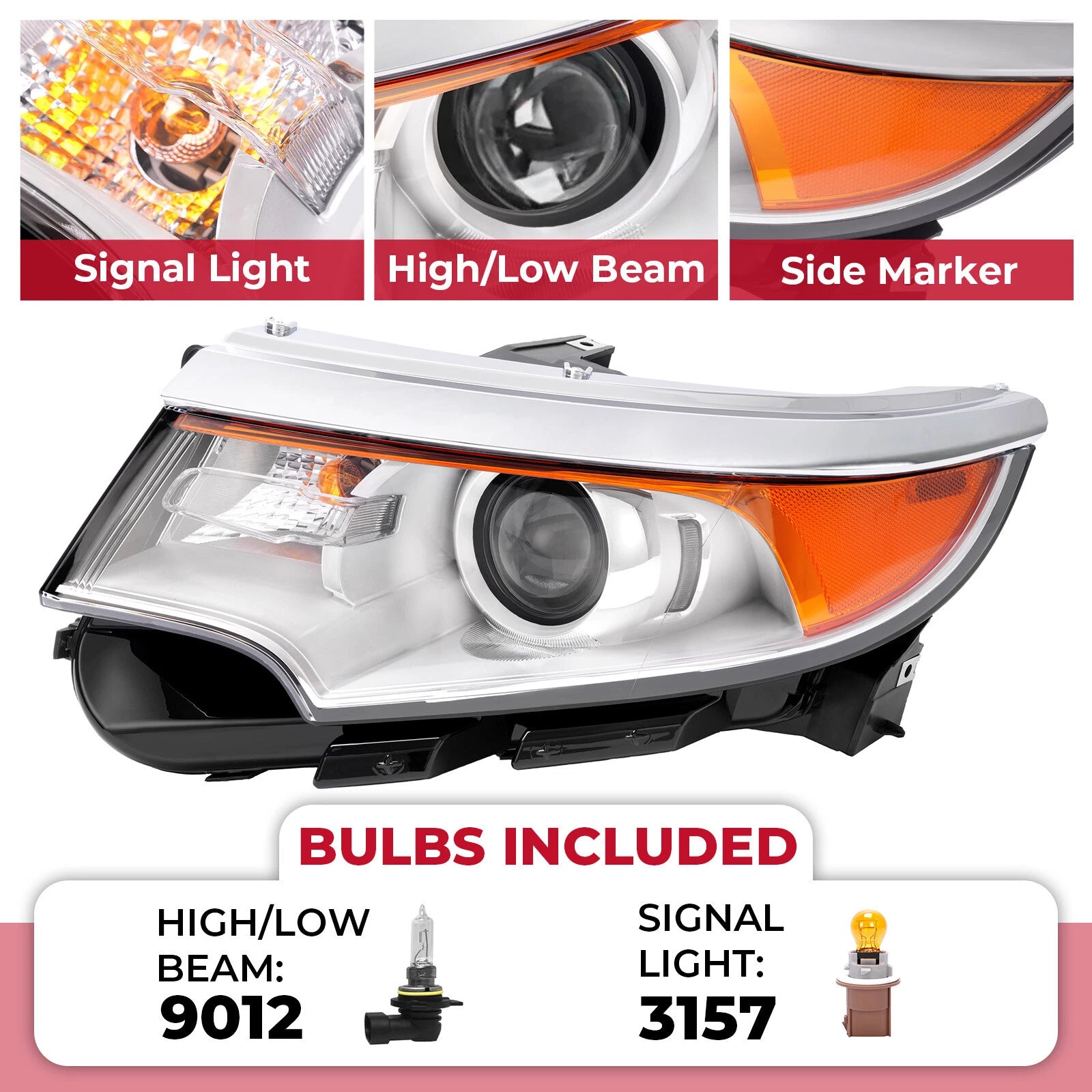 Projector Headlight Assembly for Ford Edge (2011–2014) Halogen Driver Side