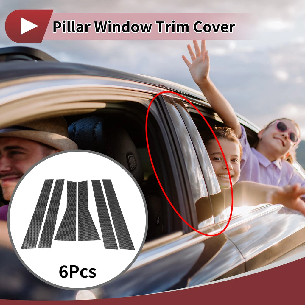 6 Pcs Door Pillar Window Trim for Subaru Forester (2019–2024) Black Carbon Fiber