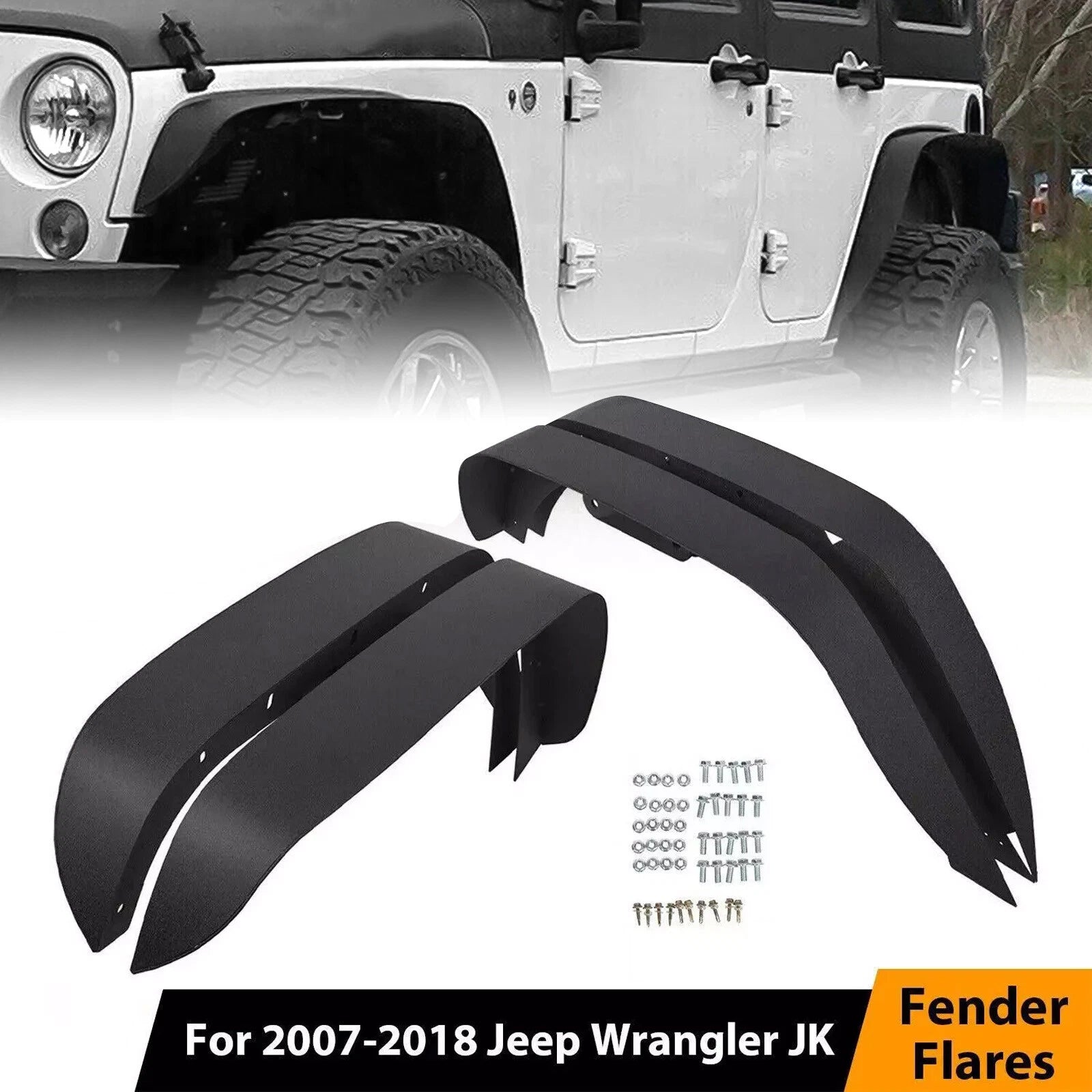 Full Set Flat Style Solid Steel Fender Flares for Jeep Wrangler (2007–2018)