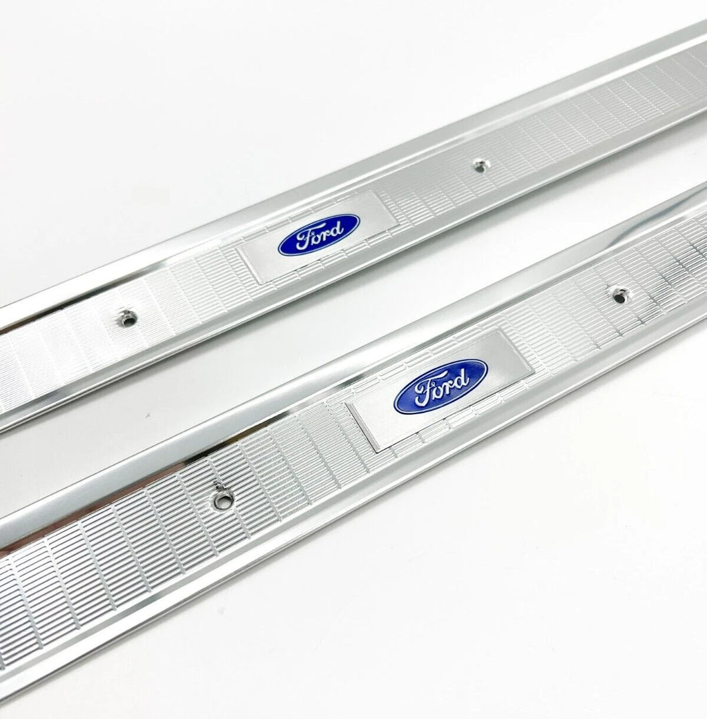 Door Sill Scuff Plates w Blue Decal for 1966–1969 Ford Fairlane