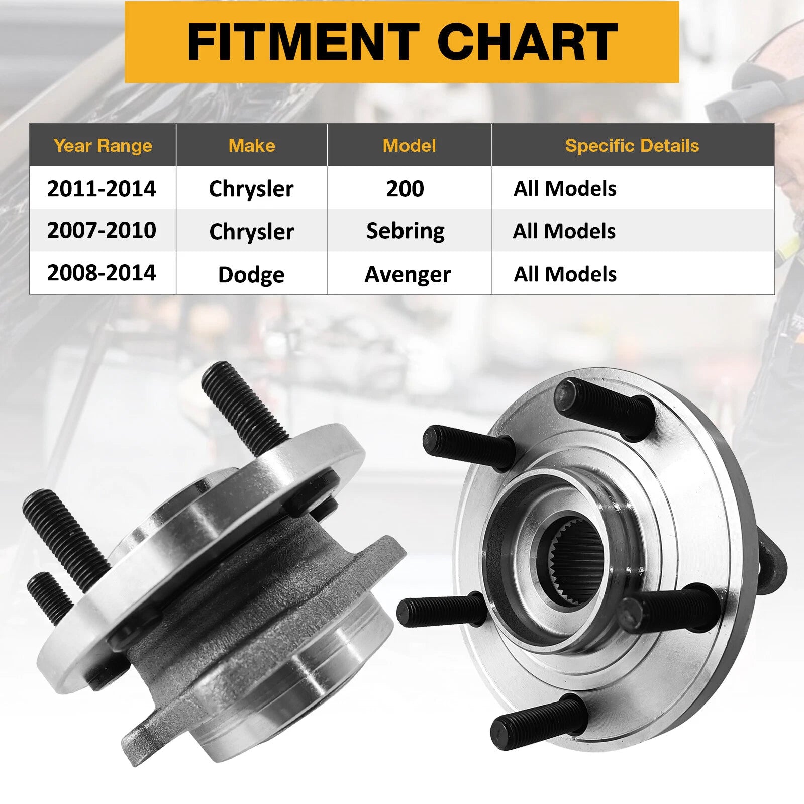 2 Front Wheel Hub Bearings for Dodge Avenger Chrysler Sebring (2007–2014)