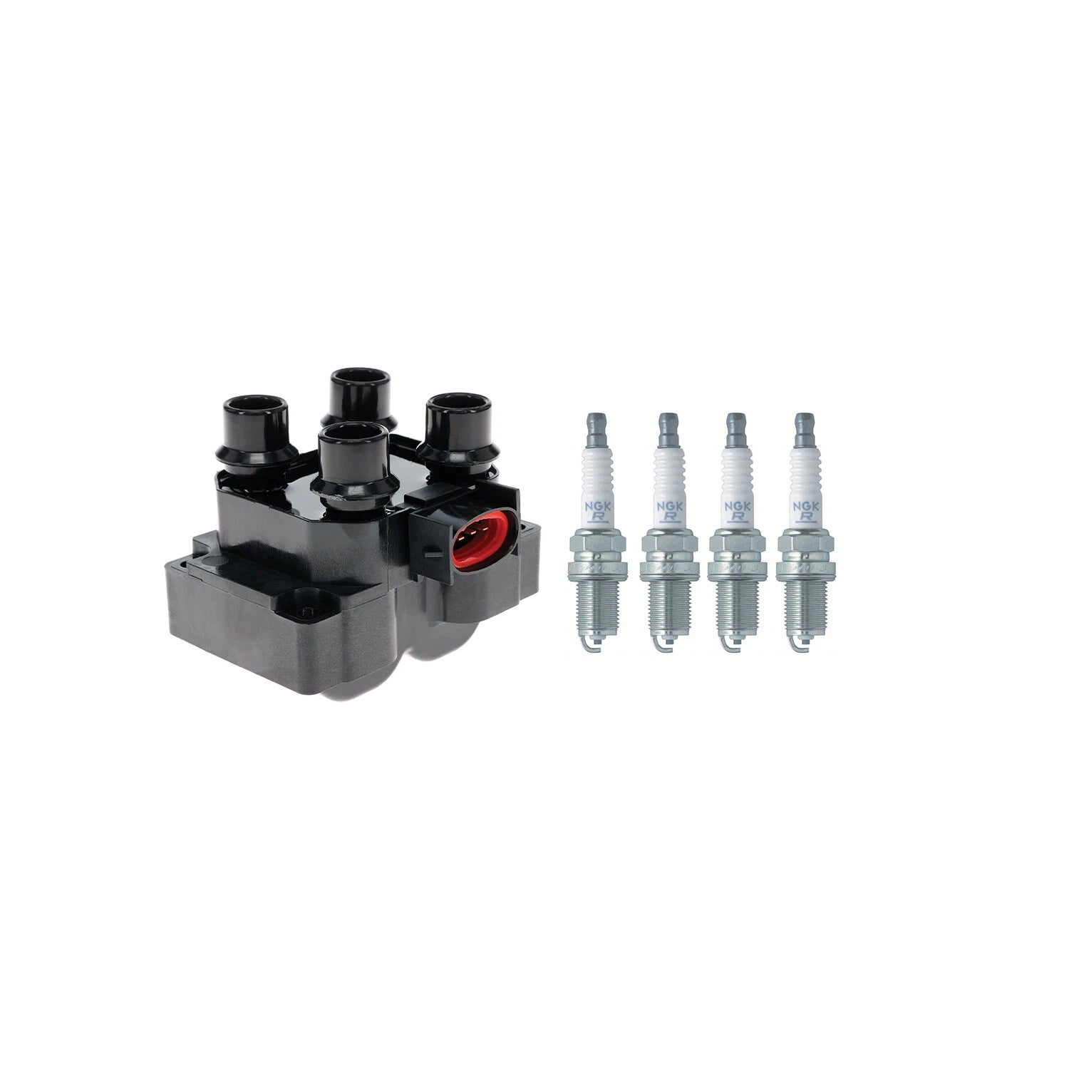 Set of 4 Hitachi Ignition Coils & NGK Spark Plugs for Mazda 626 (1998–2002)