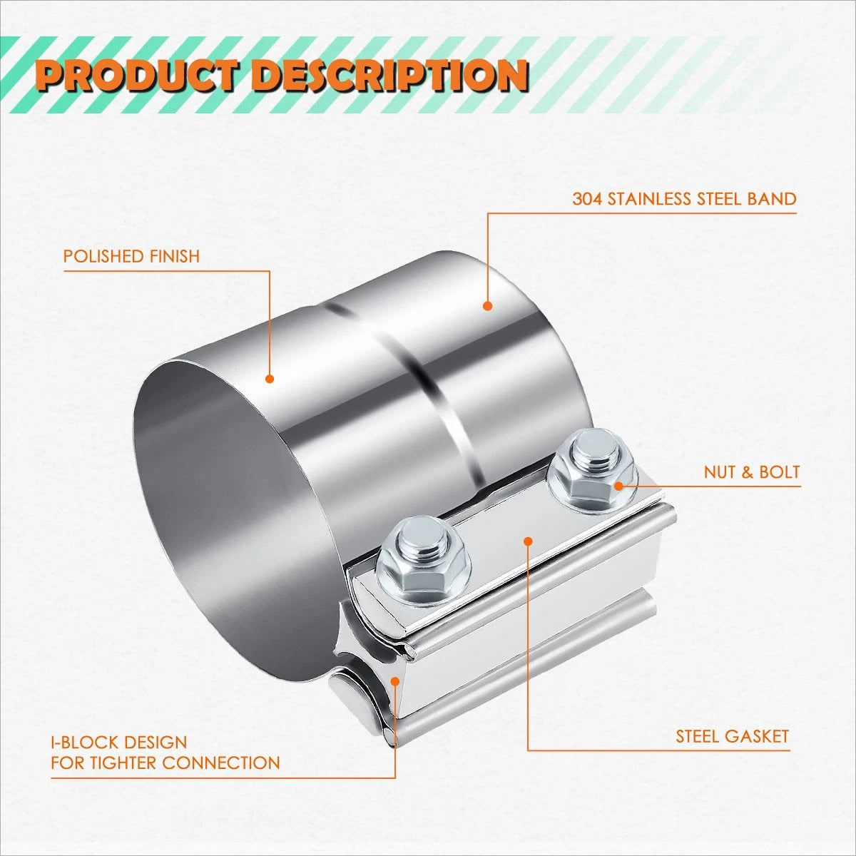 2X 2.5" Stainless Steel Catback Exhaust Lap Joint Band Clamps for Universal