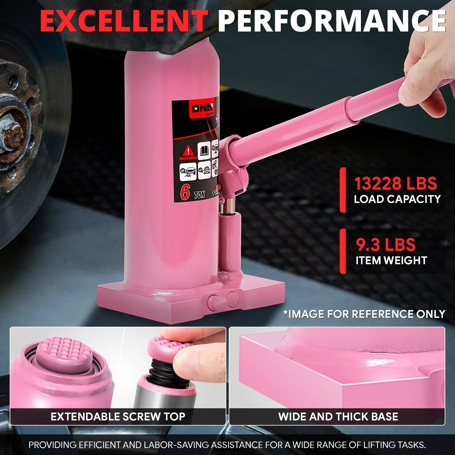 6 Ton Air Hydraulic Bottle Jack for Cars Trucks SUV (8.6"-17")