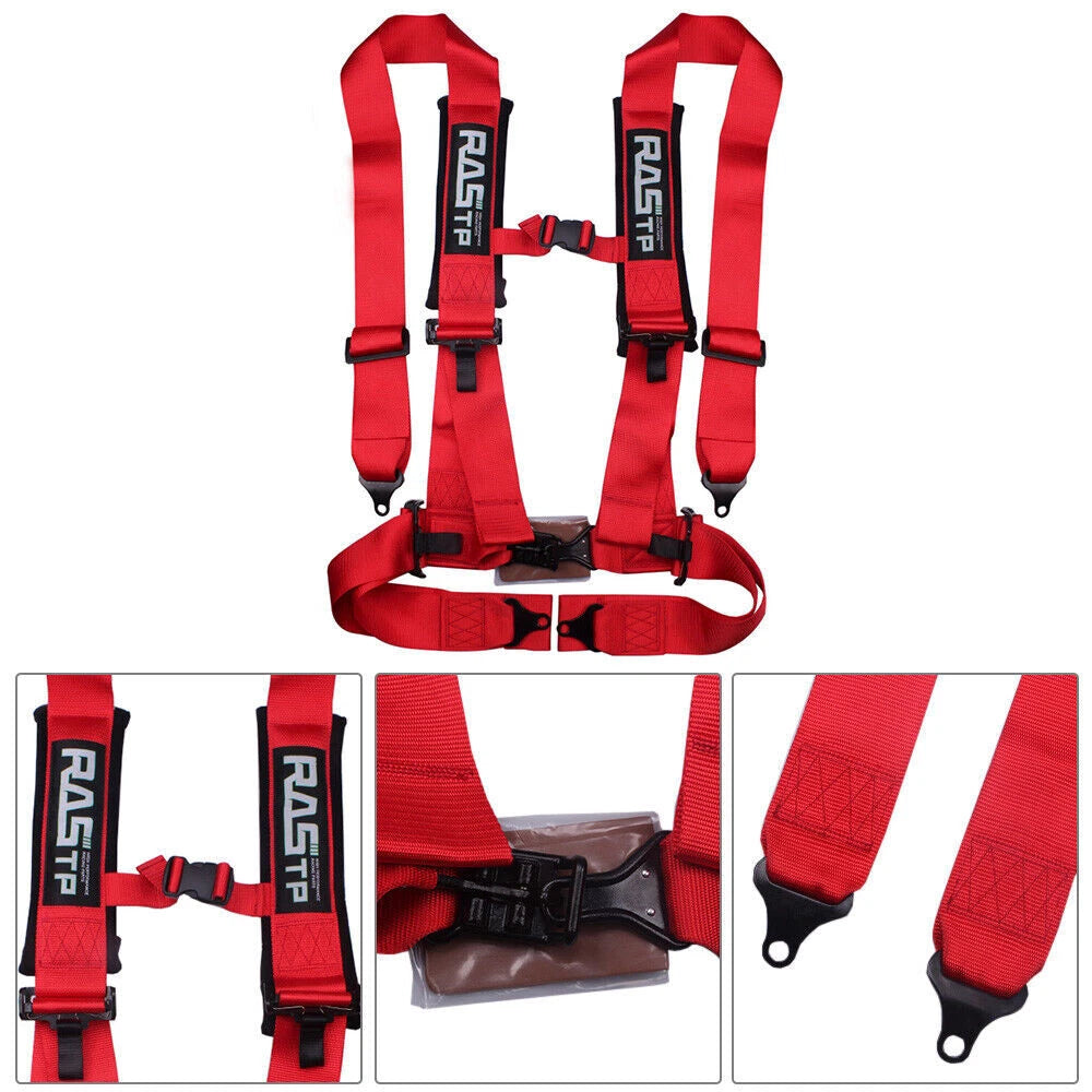 Set of 2 Red 4-Point Racing Harness Belts with Camlock Quick Release