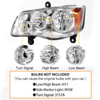 Set of 2 Headlights for Dodge Grand Caravan (2011–2019) & Chrysler Town & Country (2008–2016)