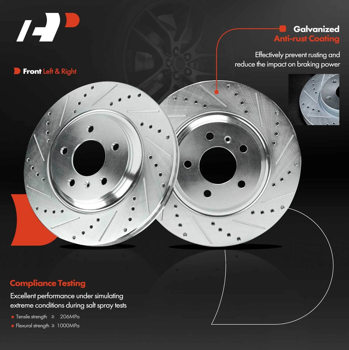 Front Drilled Brake Rotors for Chevy Impala, Buick LaCrosse (2012–2013)