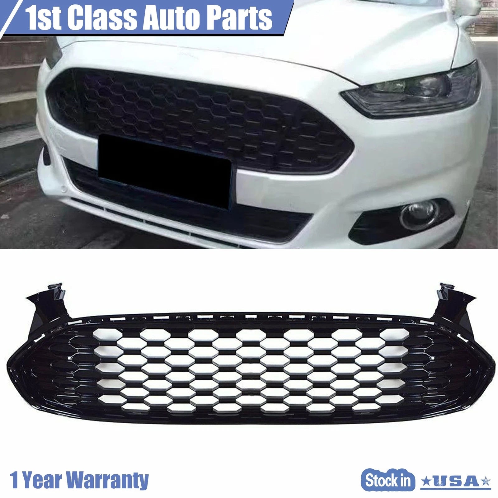 Honeycomb Front Grille for Ford Fusion (2013–2016) Glossy Black
