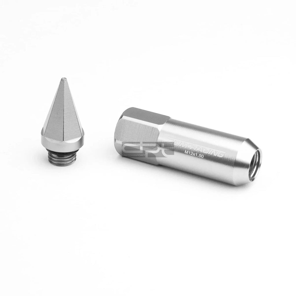 20x M12x1.5 90mm Tall Silver Aluminum Spike Cap Lug Nuts + Adapter