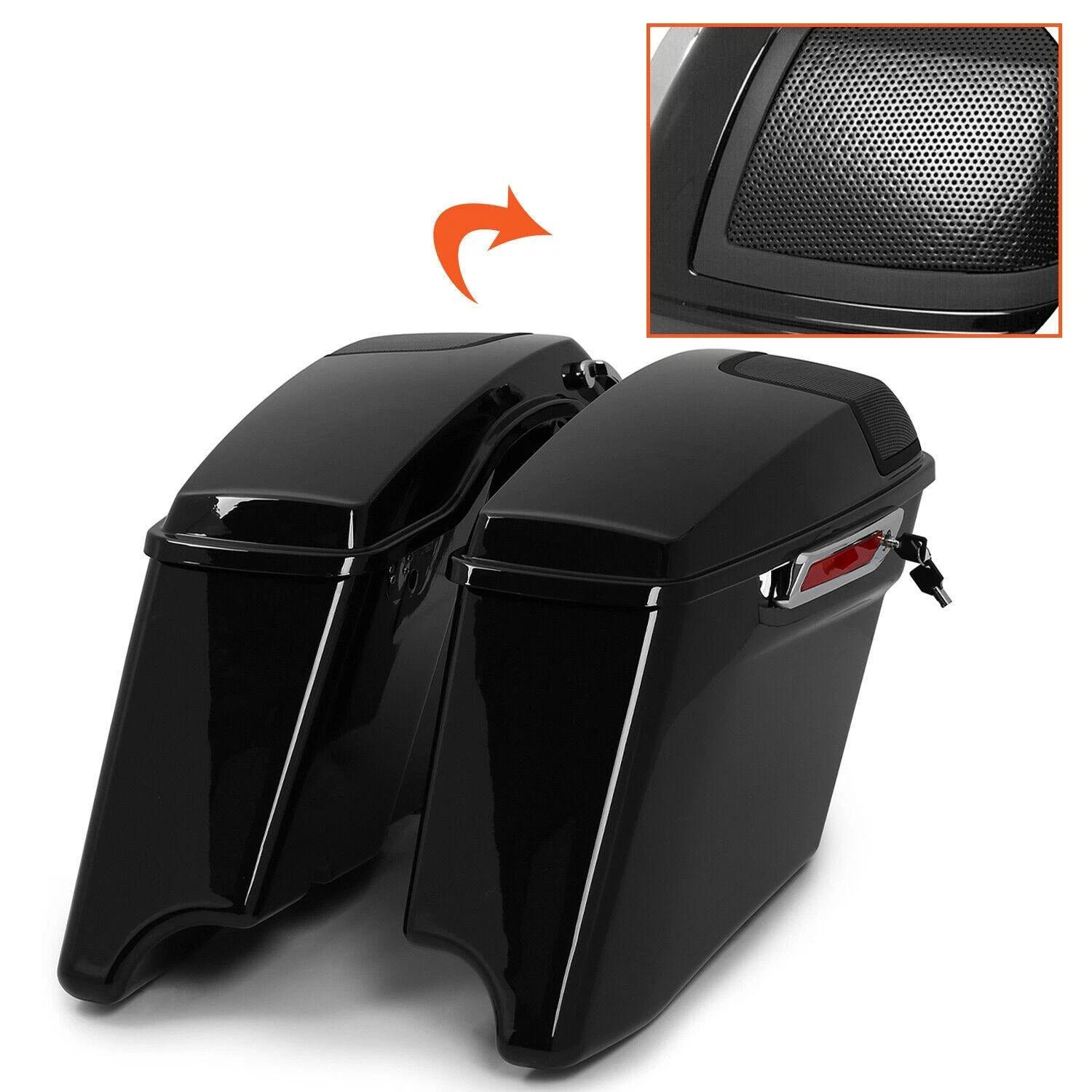 4" Extended Hard Saddlebags with 5x7" Speakers for Harley CVO Street Road Glide (2014–2024)