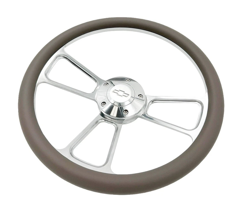 Billet Steering Wheel with Chevy Bowtie Horn for 14 Inch Dark Gray Wrap (—)