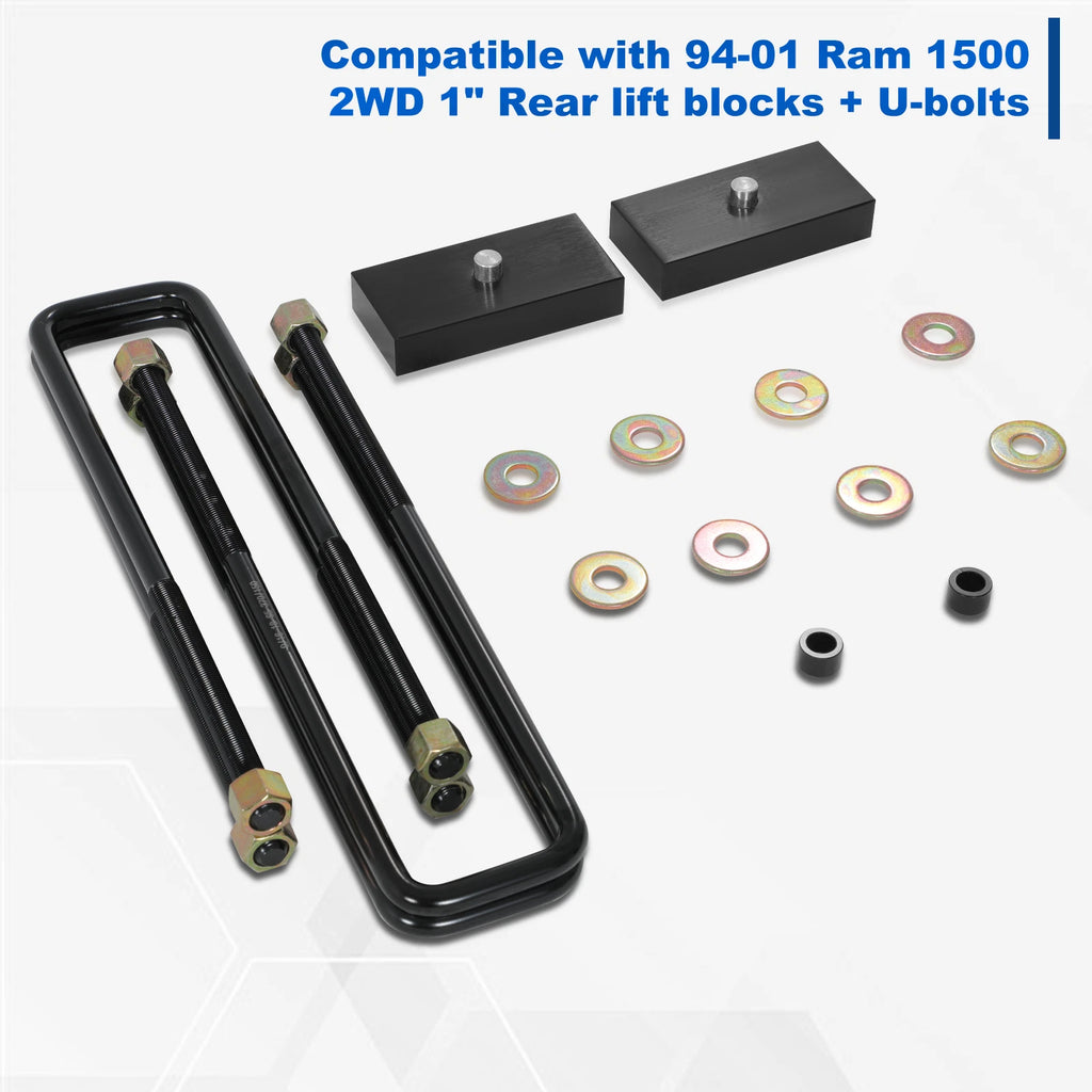 Set of 2 Aluminum 1" Lift Leaf Spring Leveling Blocks for Dodge Ram 1500 (1994–2002)