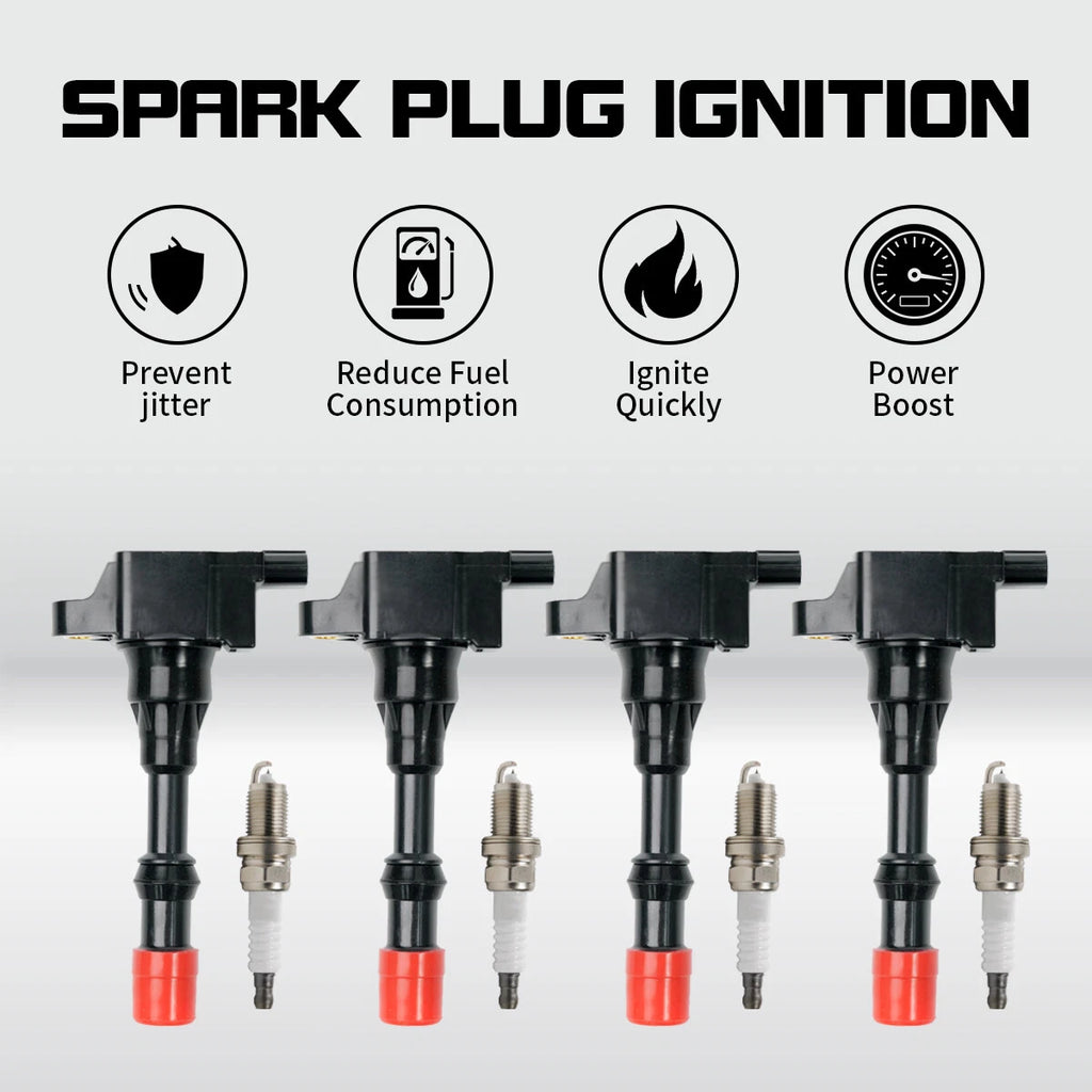 Set of 4 Ignition Coils & 4 Spark Plugs for Honda Civic Hybrid L4 1.3L (2003–2005) UF373