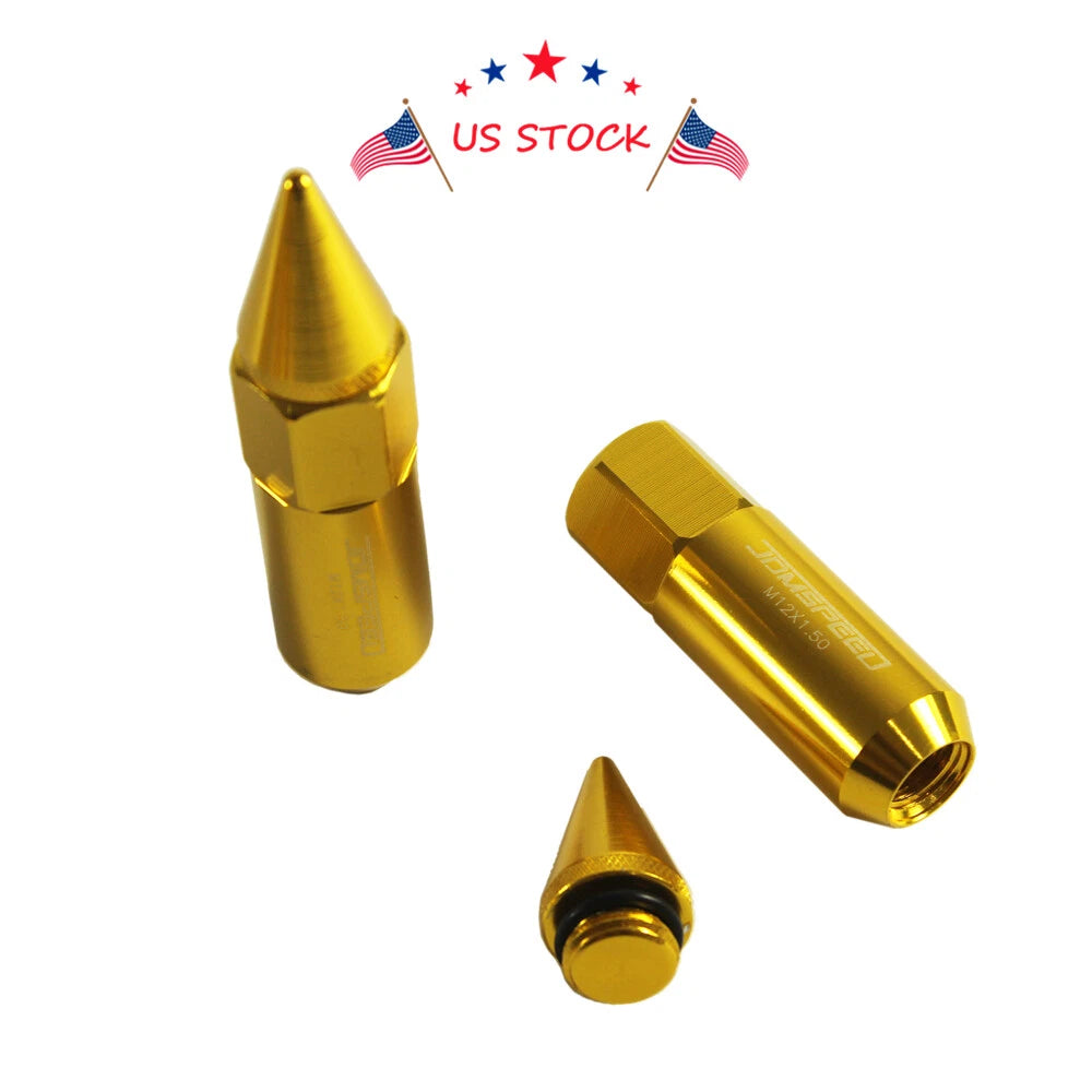 20PCS Gold Aluminum Spiked Extended Tuner Lug Nuts for Wheels M12X1.5