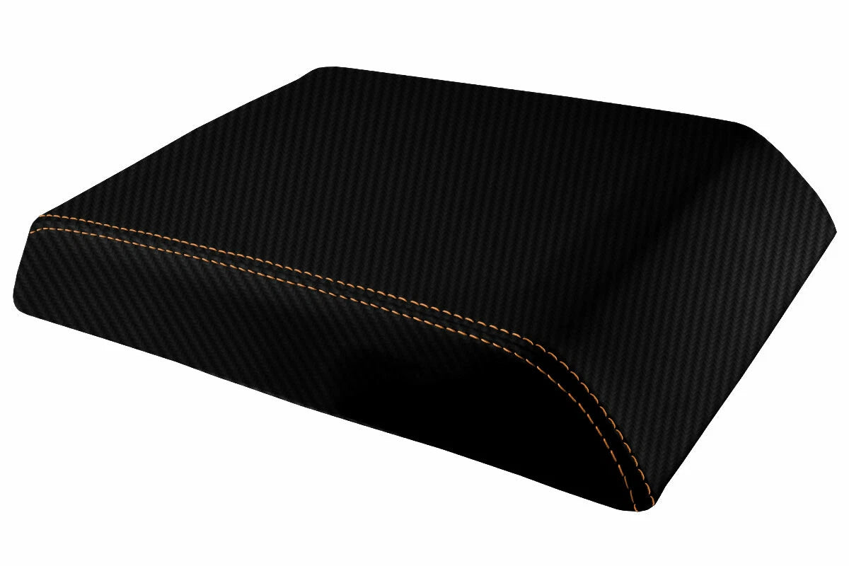 Console Lid Armrest Cover for Hummer H2 (2003–2007) Carbon Fiber Orange Stitch