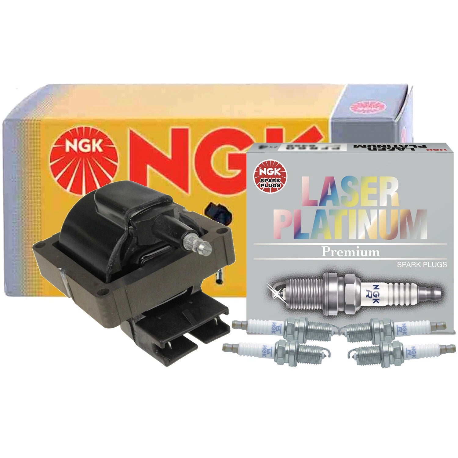 NGK HEI Ignition Coils & 4 Laser Platinum Spark Plugs for Mazda MX-6 (1992–1997)