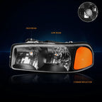 Upper Black Housing Headlight & Amber Side Corner Lamp for GMC Sierra/Yukon (1999–2007)