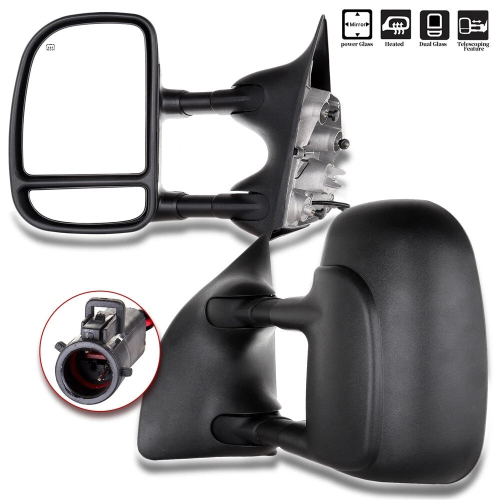 Set of 2 Telescoping Power Heated Towing Mirrors for Ford F250-F550 (1999–2007)