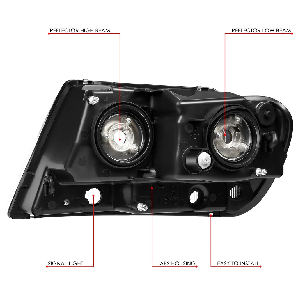 Set of 2 Black Housing Clear Corner Headlights for Jeep Grand Cherokee (1999–2004)