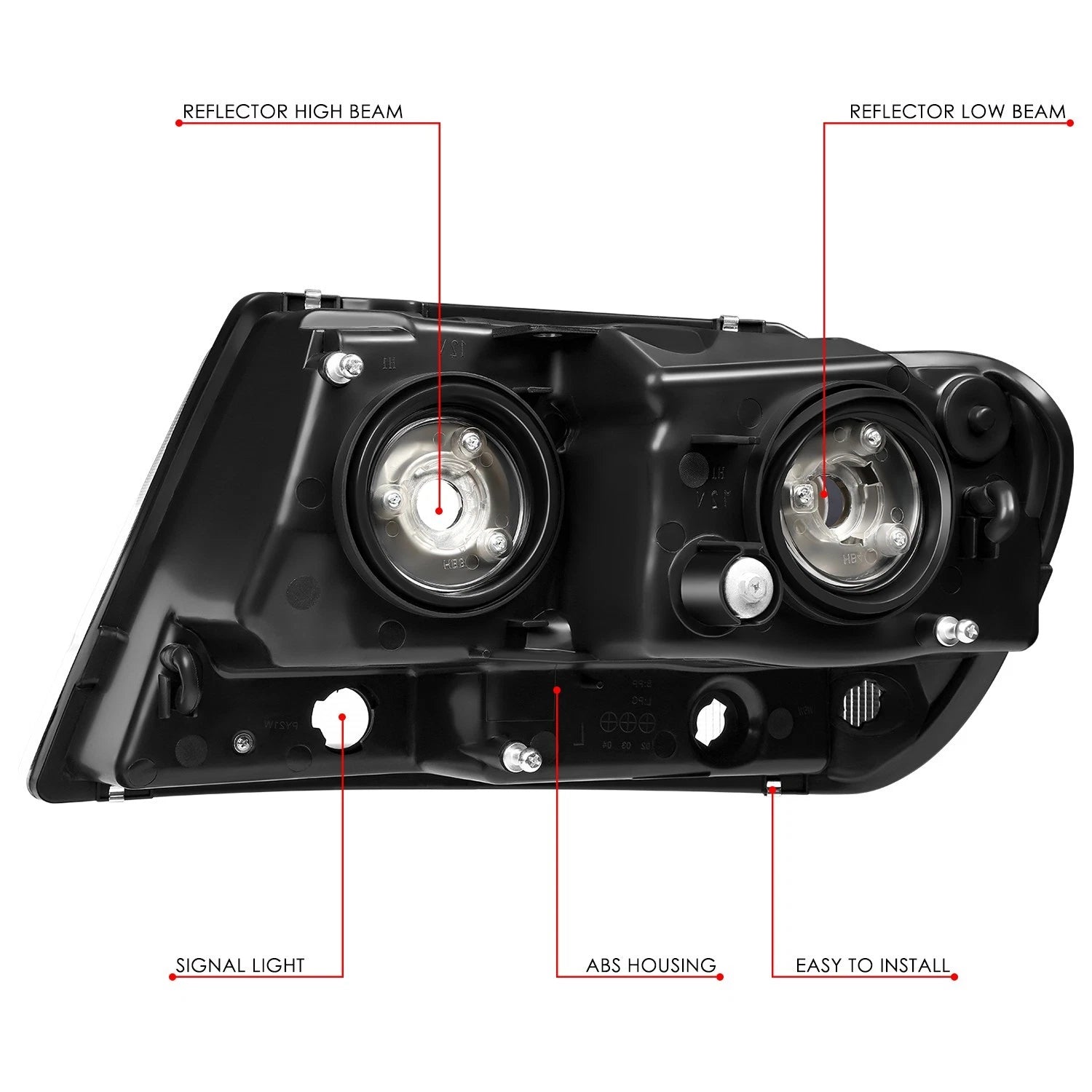 Set of 2 Black Housing Clear Corner Headlights for Jeep Grand Cherokee (1999–2004)