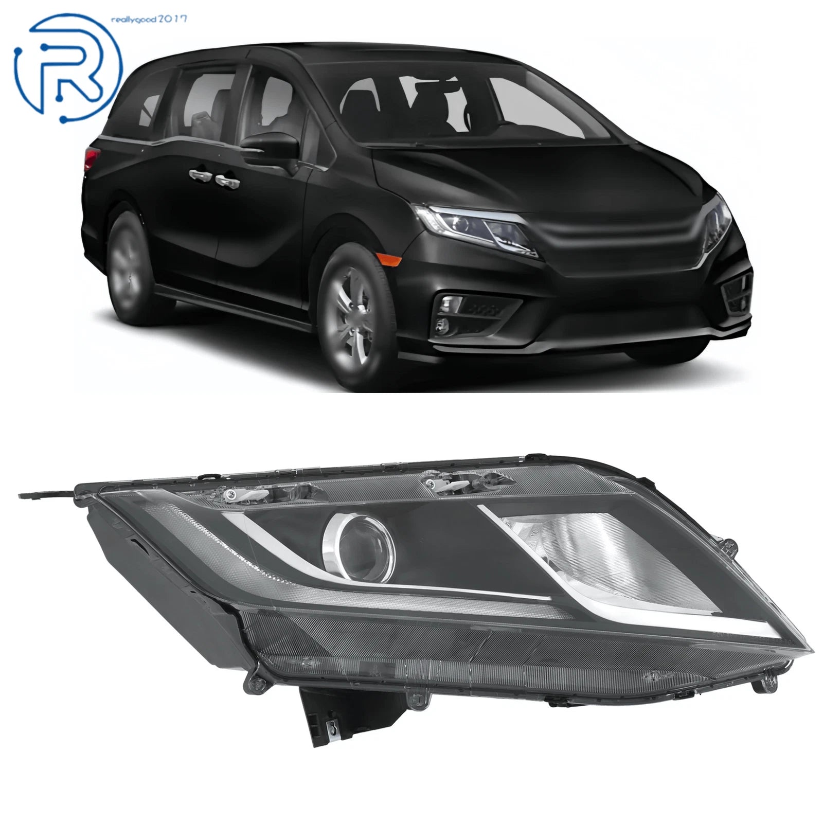 Passenger Side Headlight for Honda Odyssey (2018–2019) w/ LED DRL Black