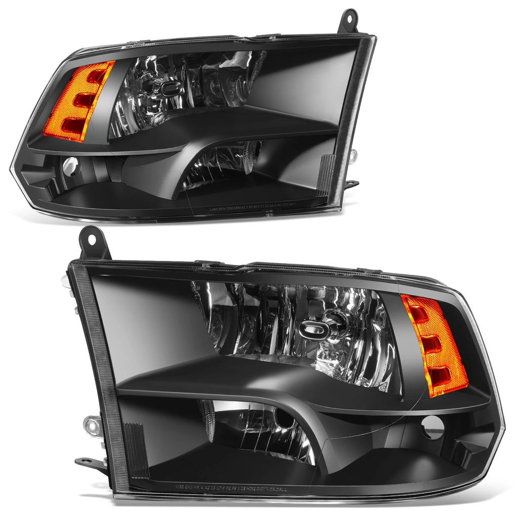 Projector Headlights for Dodge Ram 1500 2500 3500 (2009–2012) Black/Amber