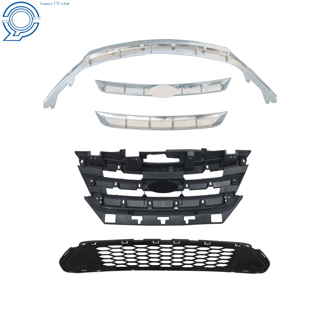 Set of 4 Upper Bumper Grilles for Ford Fusion Sport (2010–2012) with Chrome Ring