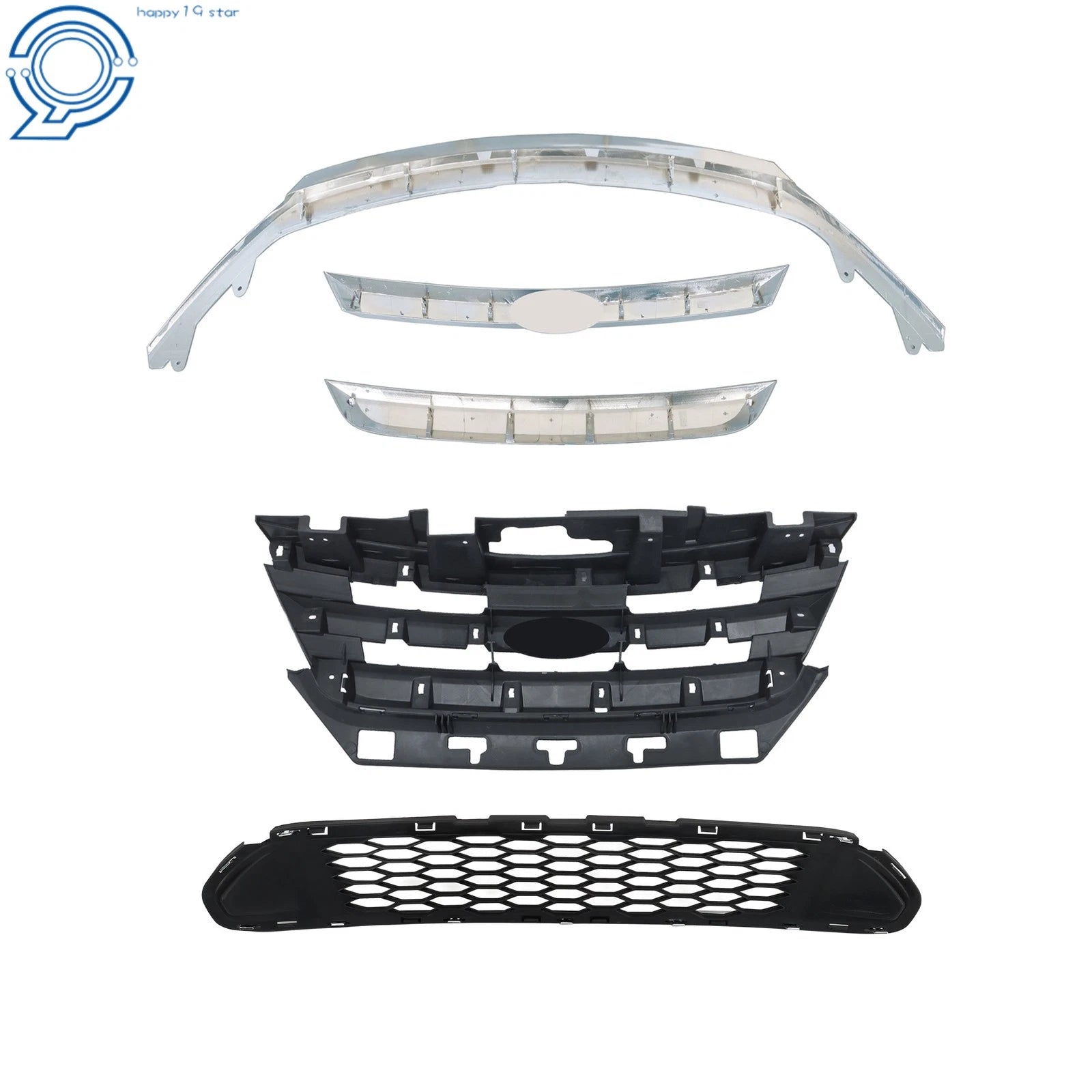 Set of 4 Upper Bumper Grilles for Ford Fusion Sport (2010–2012) with Chrome Ring