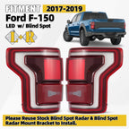 LED Tail Lights Pair for Ford F-150 (2017–2020) w/ Blind Spot Smoke Red Lens