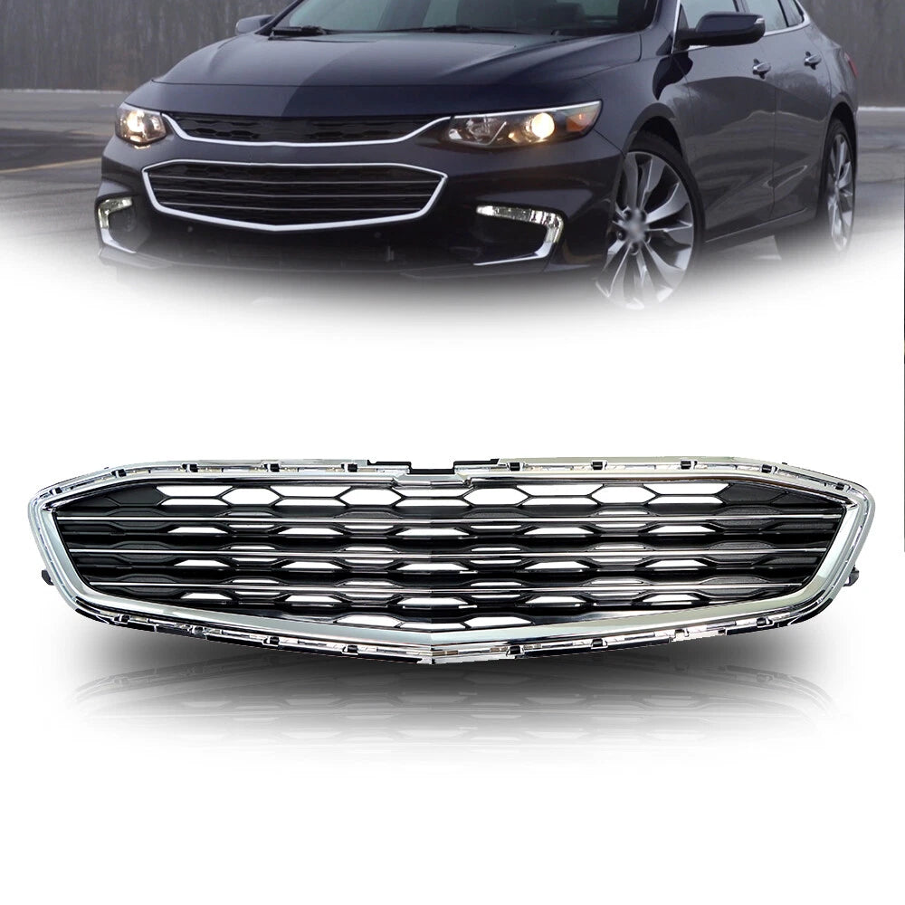 Front Grille Bumper Center for Chevrolet Malibu (2016–2018) Chrome Black