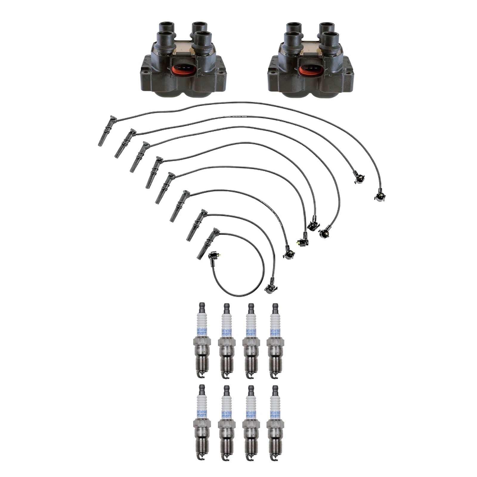 Set of 2 Ignition Coils & 8 Platinum TT Spark Plugs for Ford 4.6L V8