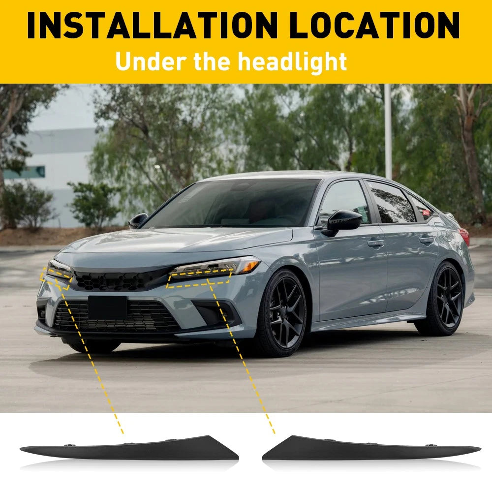 Set of 2 Headlight Eyelid Trim Covers for Honda Civic (2022–2024) Black