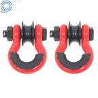 Set of 2 Red 3/4" D Ring Recovery Shackles with Pulley 22000 lb Capacity