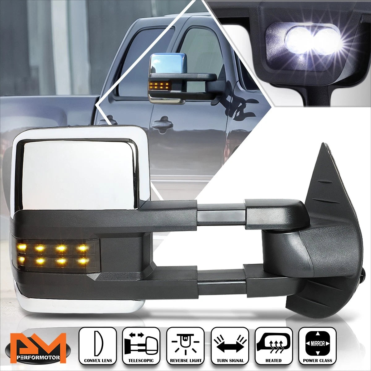 Power+Heat Chrome Towing Mirror with Smoked LED Lamp for Silverado/Sierra (2007–2014)