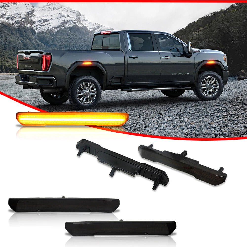 Set of 4 Smoked Amber LED Side Marker Lights for GMC Sierra 2500 3500 (2020–2024)