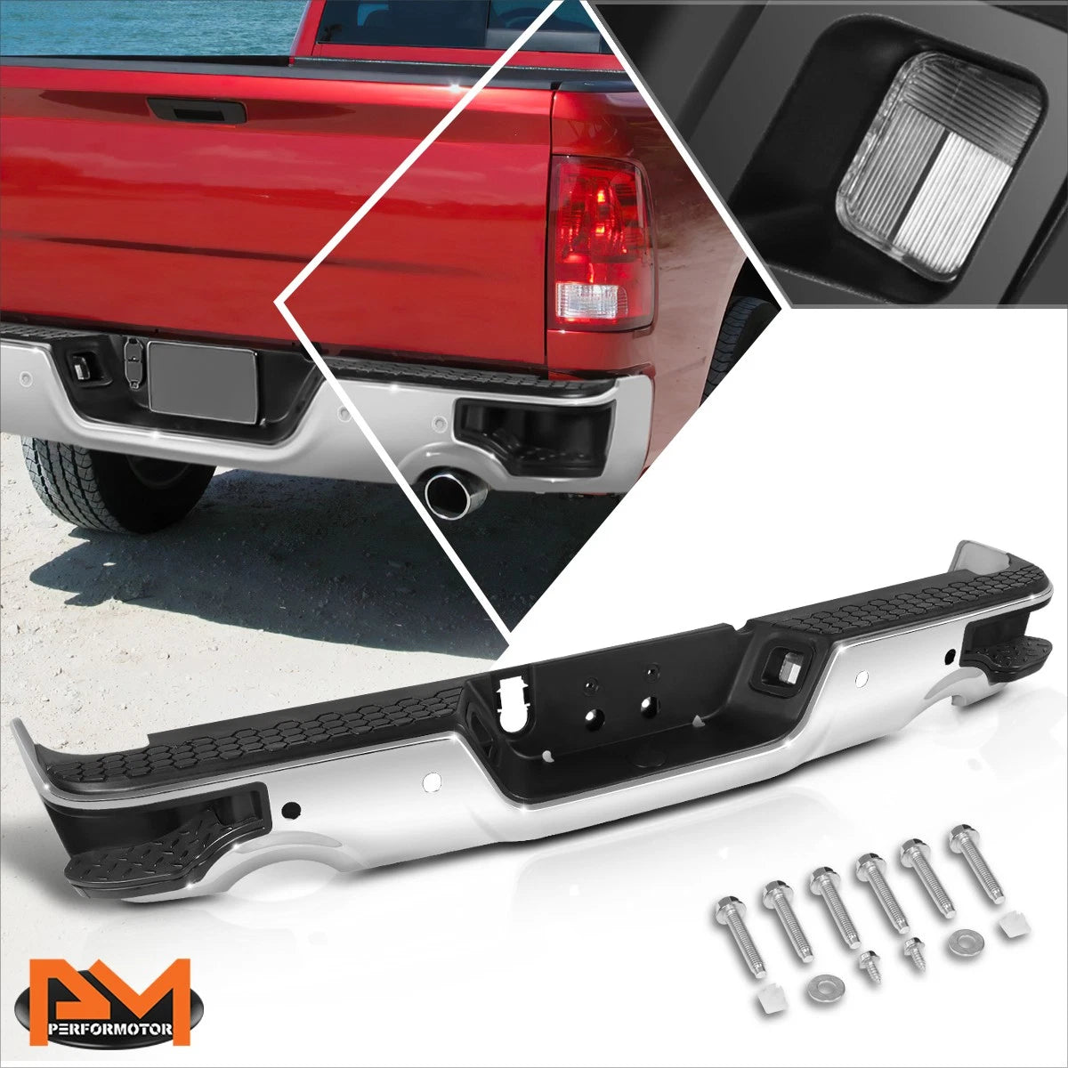 Rear Step Bumper Assembly w/ Sensor Hole Chrome for Dodge Ram 1500 Classic (2009–2023)