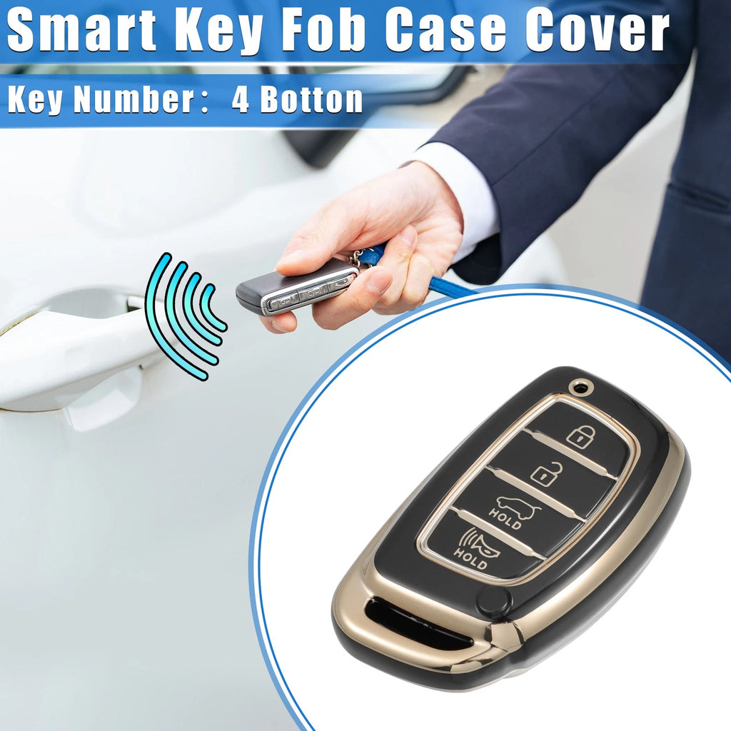 Set of 4 Key Fob Covers for Hyundai Elantra Sonata (TPU, Black)