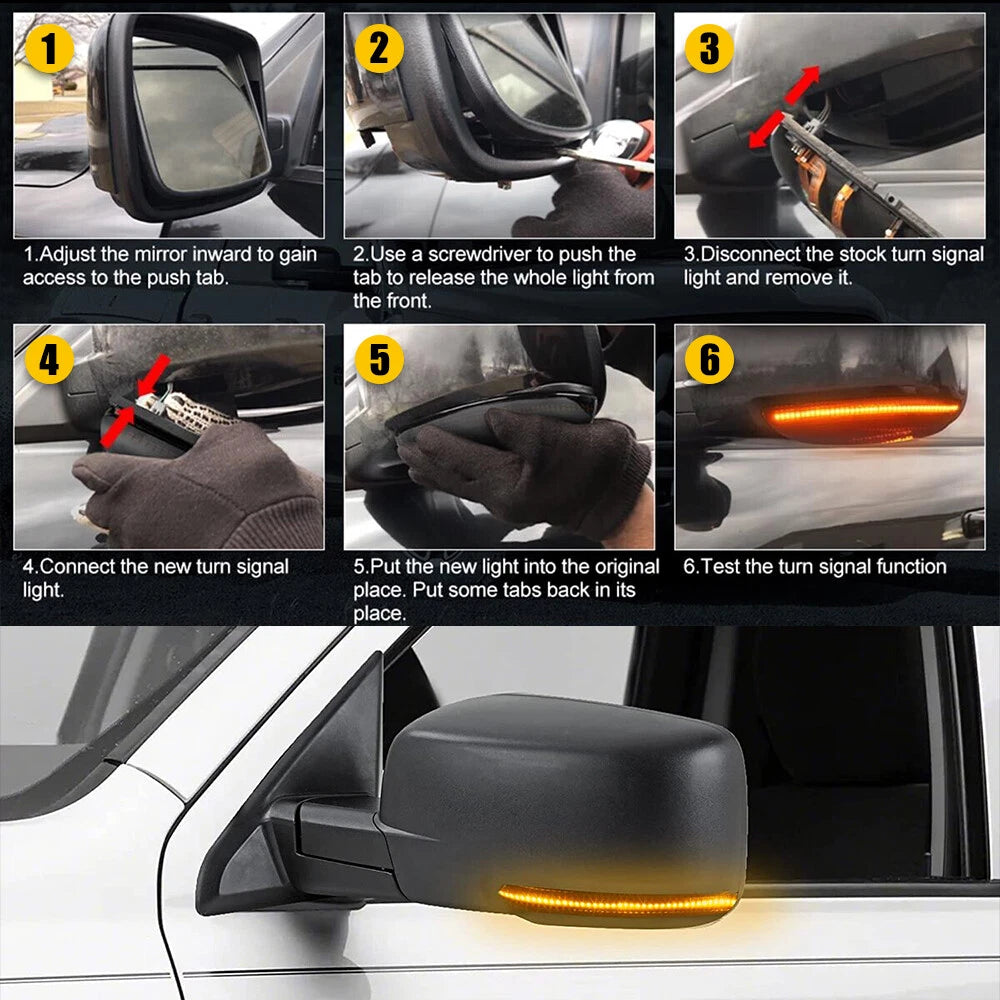 Smoked Dual Color LED Mirror Puddle Light Signal Lamps for Dodge RAM (2009–2022)