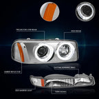LED Halo Ring Projector Headlight for GMC Sierra/Yukon (1999–2007)