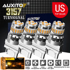Set of 4 AUXITO 3157 Amber LED Turn Signal Marker Light Bulbs for Vehicles