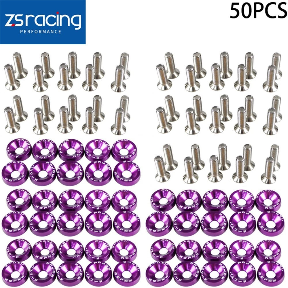Set of 50 Billet Aluminum Fender Bumper Washers for JDM Vehicles