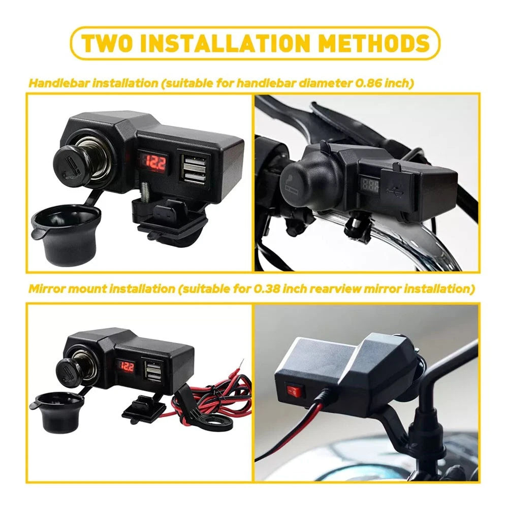 Waterproof USB Power Charger Socket for Motorcycle (Universal Fit)