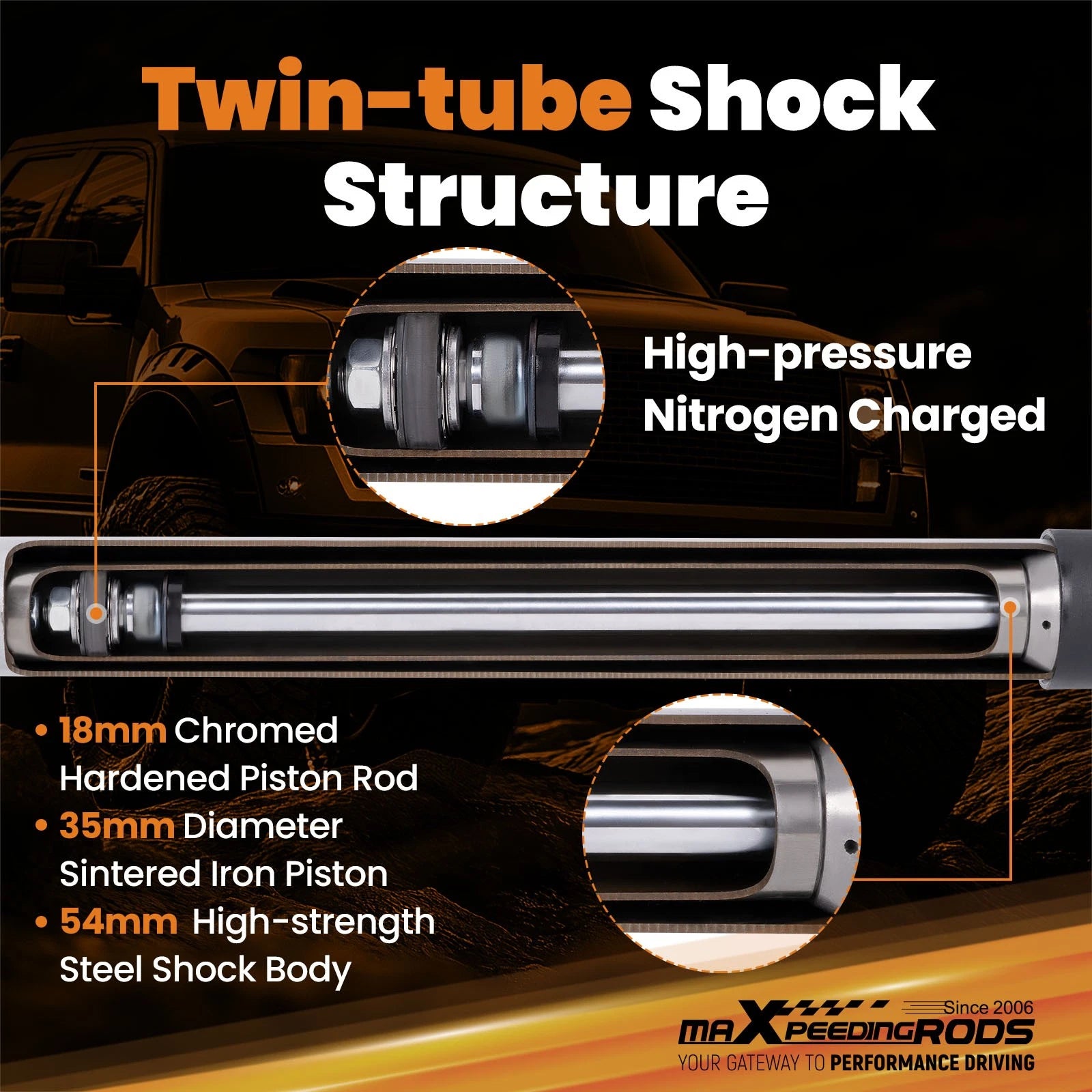 Lift Shock Rear for Dodge Ram 1500 (2002–2008) 3.5-6.5" Lift 18mm Rod