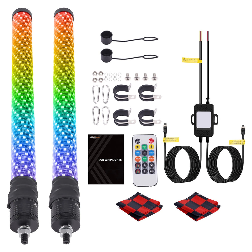 2FT RGB LED Spiral Whip Light Antenna with Flag & Remote for ATV UTV RZR (2010–2023)