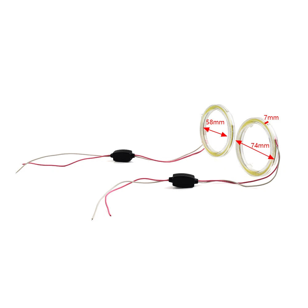 2X 70MM LED Fog Headlights with COB Angel Eyes for Universal Fit