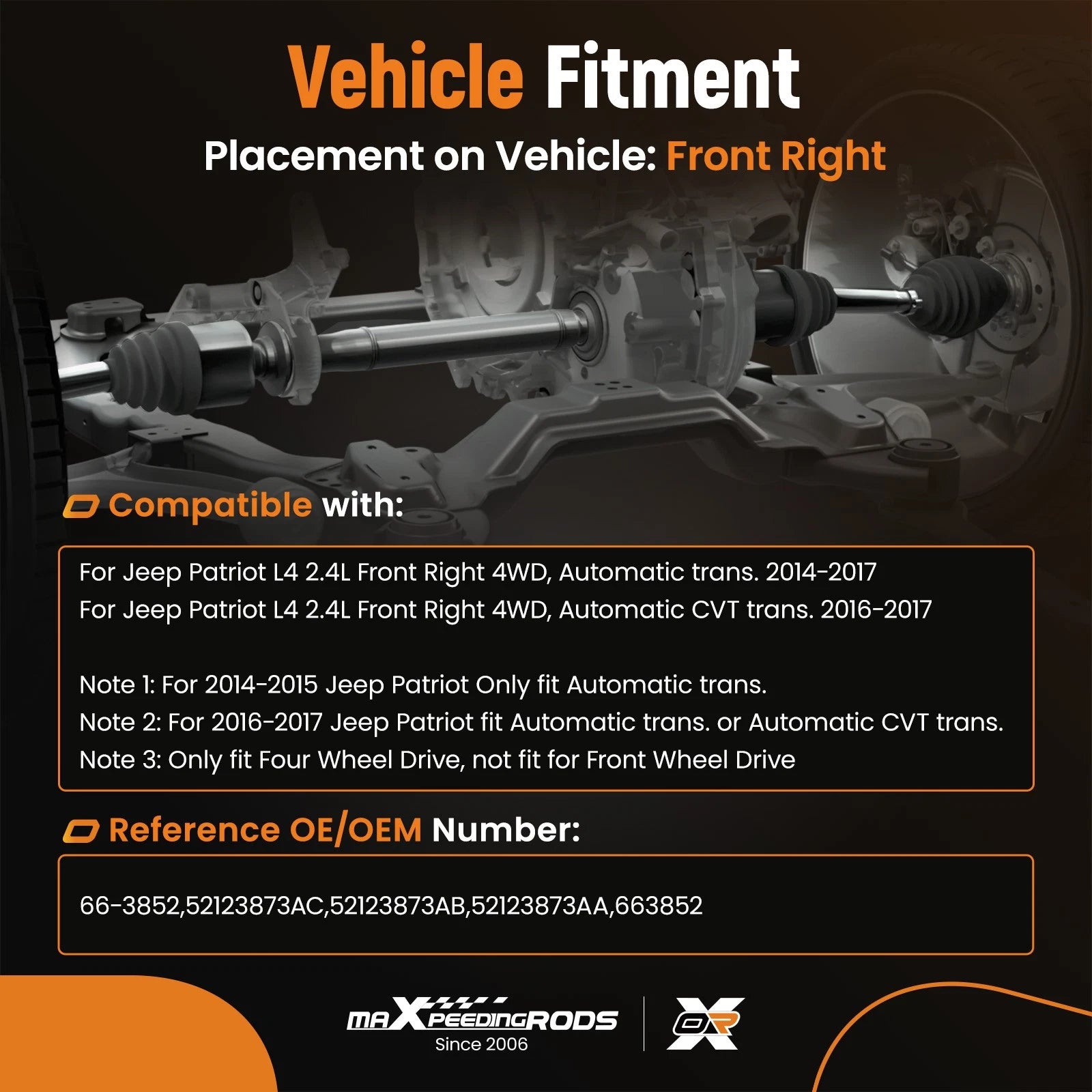 Front Right CV Axle Shaft for Jeep Patriot (2014–2017)