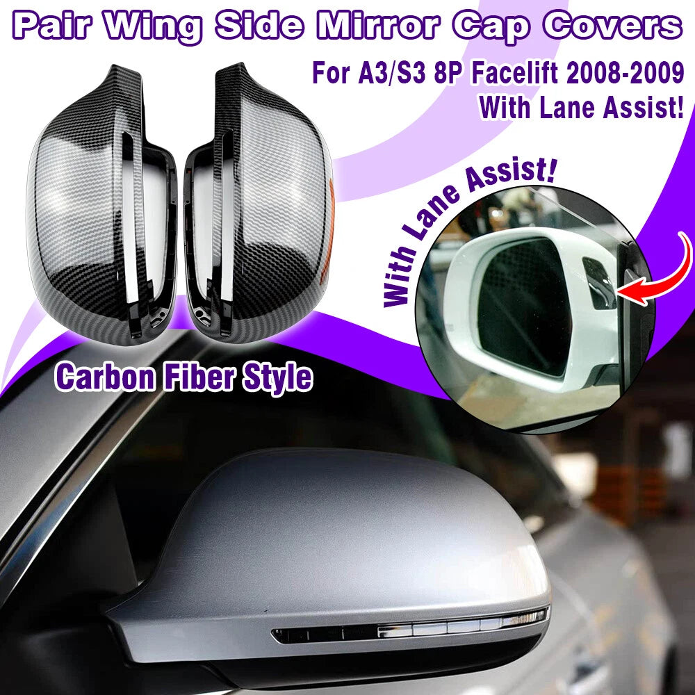 Set of 2 Carbon Look Side Mirror Cap Covers for Audi A5/S5 8T (2008–2009)