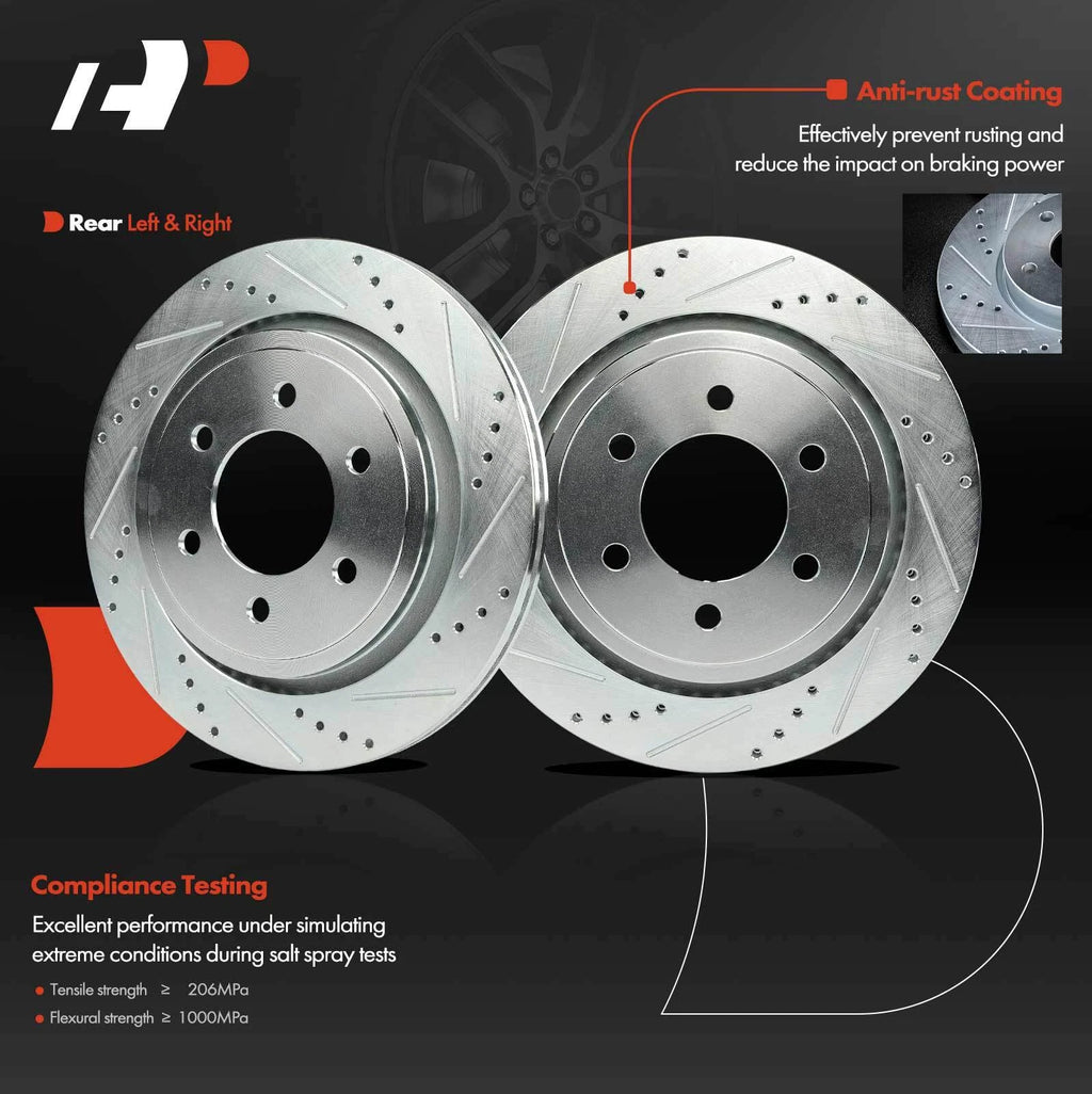 Set of 6 Rear Drilled Brake Rotors & Pads for Ford F-150 (2015–2016)